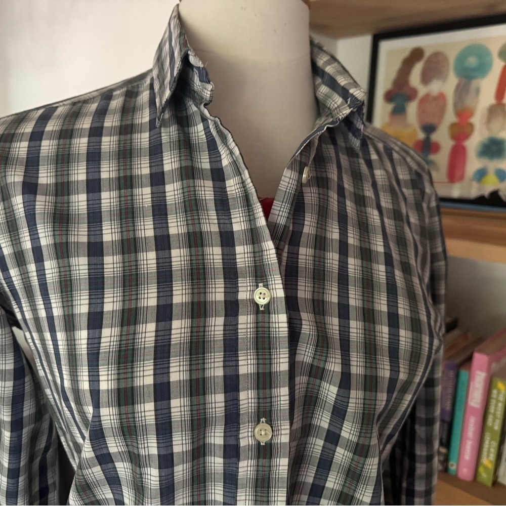 Vintage Nordstrom Blue and White Checkered Plaid Button Up Shirt - Picture 3 of 4